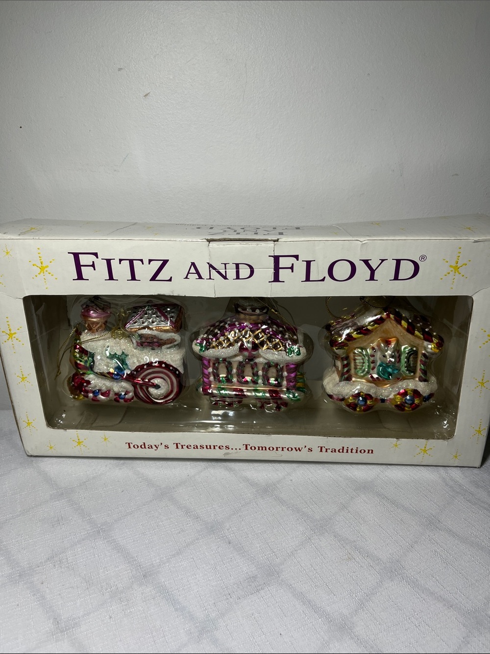 Fitz and Floyd quality hand-blown glass ornaments
Candyland train